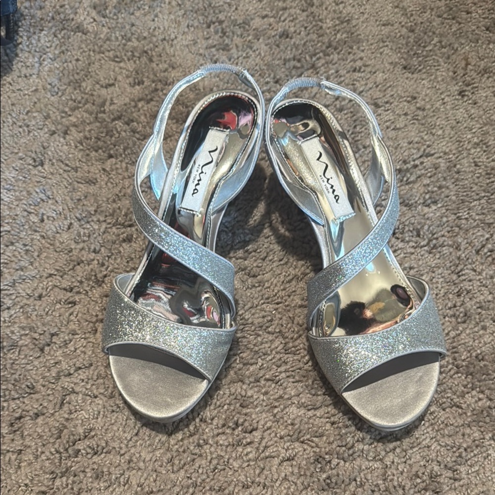 Nina Silver Heels Strappy Design